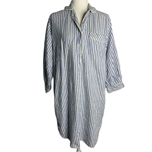Vintage Amanda Stewart Flannel Night Shirt Womens M Blue Striped Modest - Picture 1 of 6