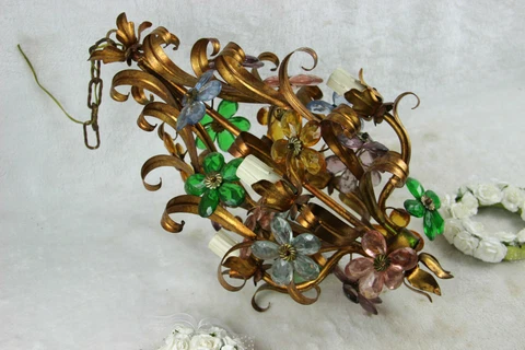Hollywood regency Mid century 1950 MAison bagues daisy flower glass chandelier Cover
