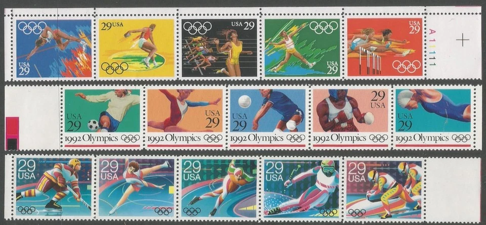 15 stamps - Scott 2553-57, 2637-41, 2611-15 - 29 cent - Olympics - 1992 - MNH - Image 1 of 1