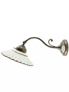 Applique ottone brunito,appliques,lampada da parete piatto ceramica marrone am29 - Foto 1 di 5