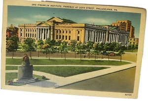 Franklin Institute Parkway Linen Postcard Philadelphia PA 1942 WWII era - Picture 1 of 6