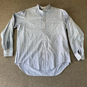 Vintage Huntington Denim Button Down Shirt USA 100% Mens Size Large Band Collar - Picture 1 of 8
