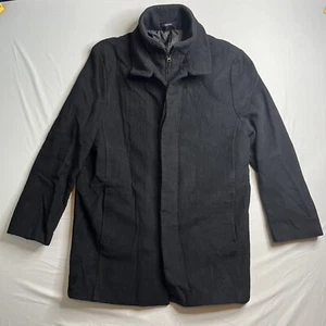 Jacob Siegel For Nordstrom Mens Small Black Wool Jacket Pea Coat Hidden Zipper - Picture 1 of 20