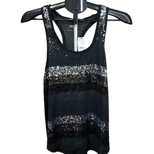 Camiseta sin mangas Express con lentejuelas delantera negra trasera talla pequeña nueva - Imagen 1 de 4