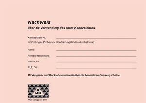 5x RNK Verlag 3117 Nachweisheft für rote Kennzeichen 16 Seiten A5 quer - Bild 1 von 1