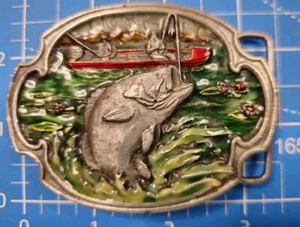 Vintage 1984 Siskiyou Belt Buckle Bass Fishing 3D Enameled Outdoor Pewter - Picture 1 of 5