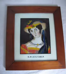 Antique 1820's Folk Art Reverse on Glass Portrait of a Noble Woman Orig. Frame - Picture 1 of 7
