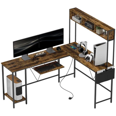 HOMCOM Reversible Corner Desk with USB Port, Long Computer Desk for 2 Person - Image 1 of 4