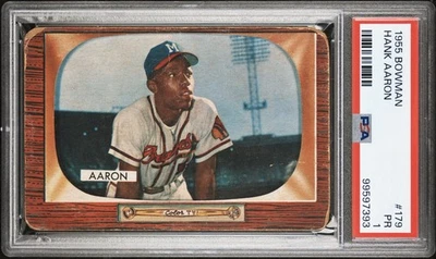 Bowman #179 1955 Hank Aaron Braves PSA 1 corte increíble color y atractivo Foto 1 de 2