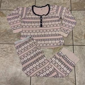 Tommy Hilfiger Women's Large Pajamas Thermal Pink Black 2 Piece Pjs Sleepwear - Picture 1 of 9