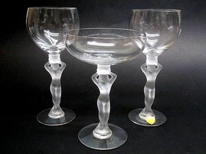 Vintage Bayel Crystal Frosted Nude Stem Champagne & Wine Glasses - Bild 1 von 3