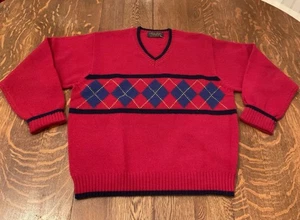 Vintage Pullover BROOKS BROTHERS LARGE Shetland Wolle V-Ausschnitt Argyle Hongkong rot - Bild 1 von 13