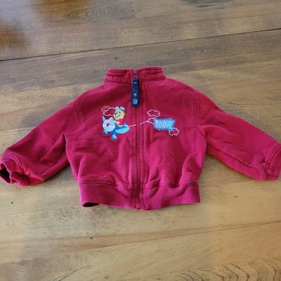 Vintage Winnie the Pooh Airplane Pilot Red Zipped Embroidered Sweater 6/9 Months - Image 1 of 4