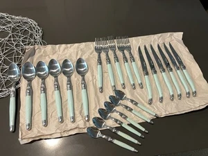 Laguiole Flatware, Flatware Set 23 pc missing one fork (Turquoise Handles)  - Picture 1 of 6