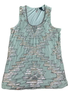 Sea Foam Green Silver Sequin Tank Top Girls Junior Scoop Neckline Party Wear XS - Picture 1 of 6