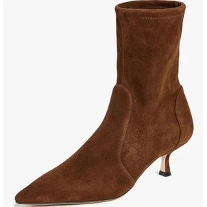 Botín Stuart Weitzman $650 Naomi marrón gamuza tacón de gatito 50 talla US 8 EU 38.5 - Imagen 1 de 9