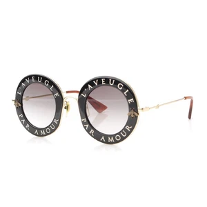 Gucci GG0113S Women's Round Sunglasses L'aveugle Par Amour Black Frame Grey Lens - Picture 1 of 10