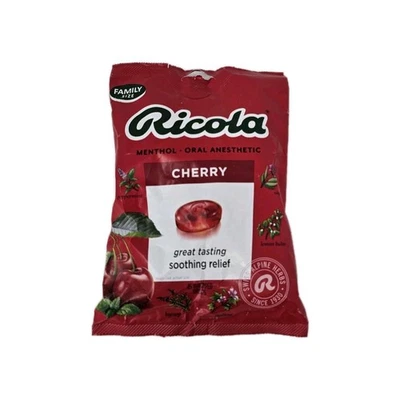 Gotas de cereza Ricola con 45 gotas vitalizantes para la garganta calman las irritaciones secas Foto 1 de 2