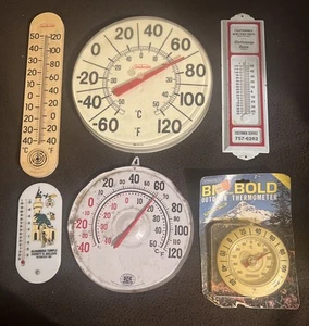 6 Vintage Thermometer lot Advertising Display Sign Sunbeam Newspaper Outdoor etc - Picture 1 of 24