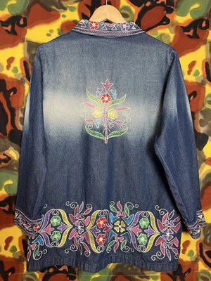 Denim floral vintage Main Street azul con botones para mujer talla mediana Foto 1 de 4