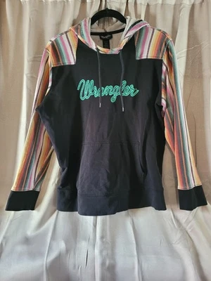 Pulôver Wrangler retrô com capuz feminino grande preto listra serape logotipo faroeste - Imagem 1 de 4