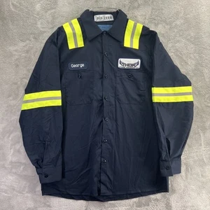 Cintas L Comfort Flex - Navy Blue Long Sleeve Button Up Mechanic Shop Work Shirt - Picture 1 of 11