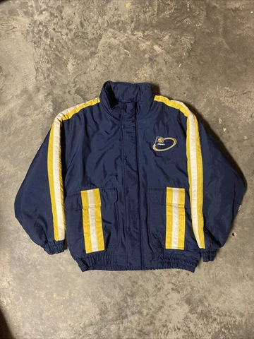 Vintage 90s Indiana Pacers Logo Athletic Full Zip Puffer Jacket Sz XL Cover