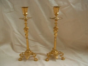 PAIR OF ANTIQUE FRENCH GILT BRONZE CANDLE HOLDERS,NEOCLASSICAL STYLE,19th. - Picture 1 of 12
