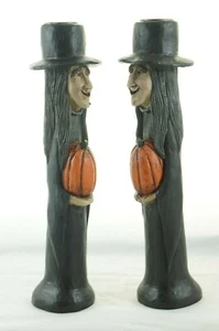 Kurt S Adler Wicked Witch Candle Stick Holders 8.75" Halloween Decor Warts Black - Picture 1 of 10