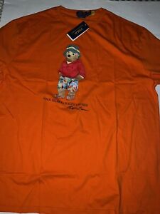 NWT Men’s Polo Ralph Lauren Beach Bear Orange Short Sleeve T-Shirt XL or XXL $70
