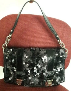AUTÉNTICO BOLSO VAGABUNDO DE CUERO CON SOLAPA DE LENTEJUELAS COACH 71899 NEGRO $398 RARO - Imagen 1 de 7