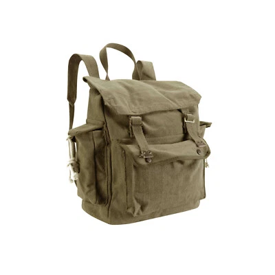 Vintage Army Style Work Tool Canvas Bag Daysack Backpack Rucksack Olive Green - Image 1 of 4