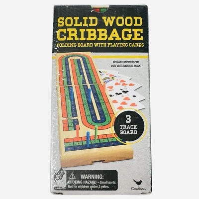 Cardinal Cribbage Set Solid Wood 3-Track Folding Board w/Cards & Pegs New Sealed - Image 1 of 4