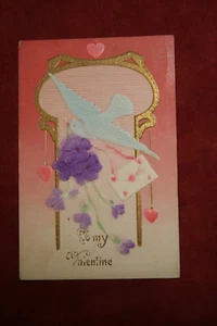 To My Valentine Embossed Postcard - Dove with Letter, Flowers - Picture 1 of 2