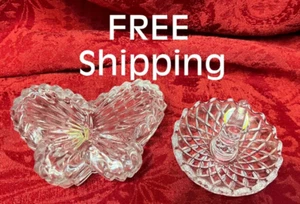 LOT of 2 ~ VTG Butterfly Trinket Box with Lid & Ring Tray ~ BOTH 24 Lead Crystal - Picture 1 of 7