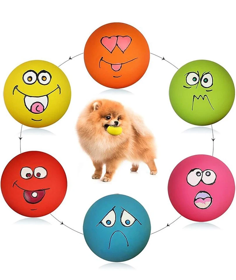 Squeaky Dog Toys Latex Rubber Soft Fetch Play Pet Balls Small Medium Dogs 6 PCS - Image 1 of 4