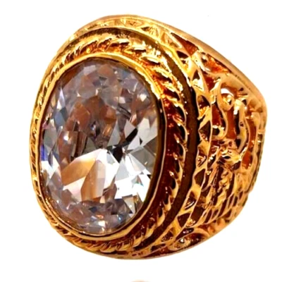 Ring men white sapphire simulated 24K yellow gold filled statement Size 11.75 - Image 1 of 4