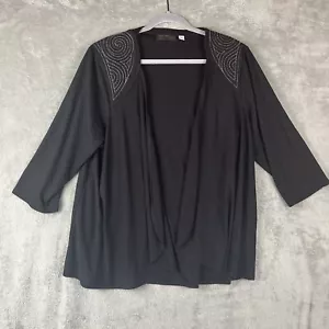 bob mackie wearable art Open Cardigan SZ 2X Black With Beaded Shoulders Soft - Picture 1 of 8