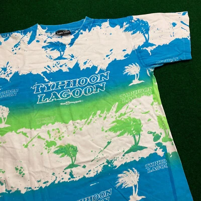 Vintage Typhoon Lagoon Shirt Mens M Blue Green All Over Print Single Stitch 90s - Image 1 of 4