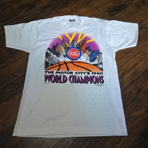 Vintage Single Stitch Detroit Pistons 1990 World Champions Tshirt Size Large - Picture 1 of 10