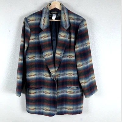 VINTAGE 90s Requirements Blazer Womens 14 Wool Blend Made in USA Southwestern - Image 1 of 4