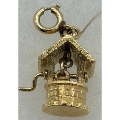Vintage Mechanical Wishing Well Charm Gold Tone Rotating Handle Jewelry - Image 1 of 4