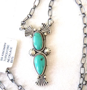 Verley Betone Navajo Kingman Turquoise Pendant Necklace 18" Sterling Silver NWT - Picture 1 of 4