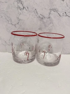 SET OF 2 -New Anthropologie Dupe Jovie Christmas Candy Cane Juice Glasses - Picture 1 of 4