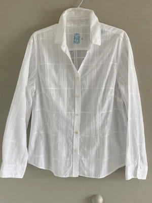 Блузка J. McLaughlin с окном хлопковая на пуговицах спереди с длинным рукавом, белая 14 - Изображение 1 из 4