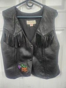 Harley Davidson Steer Brand Women's Leather Vest Size XL w/Fringe + Patches USA - Picture 1 of 5