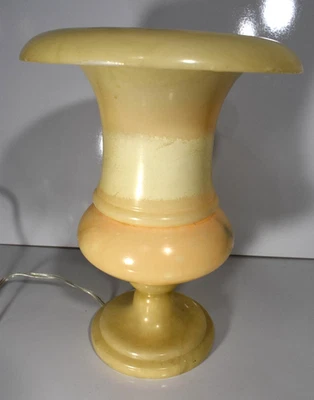 Vintage Alabaster Urn Shaped Table Lamp Cream Yellow Tested Working - Image 1 of 4