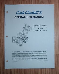 CUB CADET 1130 SWE SNOW THROWER OPERATOR'S  MANUAL WITH ILLUSTRATED PARTS LIST 