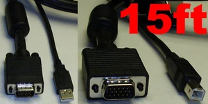 Cavo scatola switch KVM lungo 15 piedi HQ 4xShield, SVGA/VGA maschio ~ M, USB 2.0 A ~B cavo/filo - Foto 1 di 2