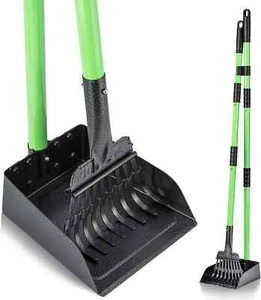Pooper Scooper, Dog Pooper Scooper Long Handle Stainless Metal Tray and Rake Set - Picture 1 of 8